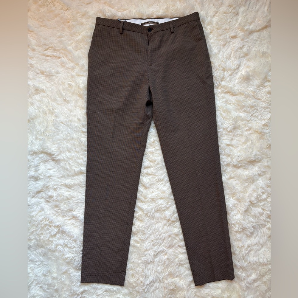Zara Brown Houndstooth Slim Trousers Size 32 NWT Dress Pants - Picture 2 of 4